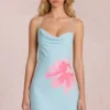 Robe courte Marielle en mousseline à imprimé floral bleu Robe courte Marielle en mousseline à imprimé floral bleu