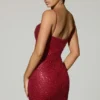 Robe Courte Mischa à col en cœur et ornements, rouge Robe Courte Mischa à col en cœur et ornements, rouge