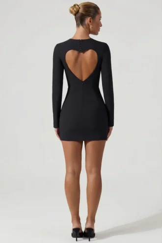 Robe courte moulante Adelia à découpes en forme de cœur, en noir