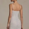 Robe courte moulante Aellin ornée, couleur blanc