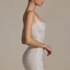 Robe courte moulante Aellin ornée, couleur blanc