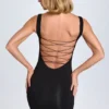Robe courte moulante Aoife en modal avec bordure en dentelle, couleur noire Robe courte moulante Aoife en modal avec bordure en dentelle, couleur noire