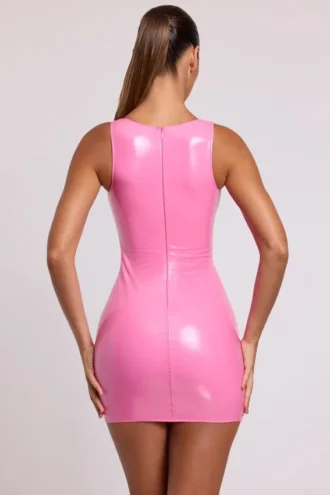 Robe courte moulante à encolure plongeante en vinyle Allani, rose