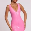 Robe courte moulante à encolure plongeante en vinyle Allani, rose Robe courte moulante à encolure plongeante en vinyle Allani, rose