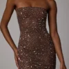 Robe courte moulante transparente ornée Caprice, couleur Deep Cocoa Robe courte moulante transparente ornée Caprice, couleur Deep Cocoa