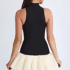 Robe courte Nabila à col roulé en modal, taille basse et ourlet bouffant, en noir