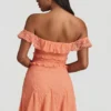 Robe courte Nahida à épaules dénudées en dentelle, coupe trapèze, couleur pêche