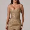 Robe courte Neréa à fronces et découpe sexy, dorée
