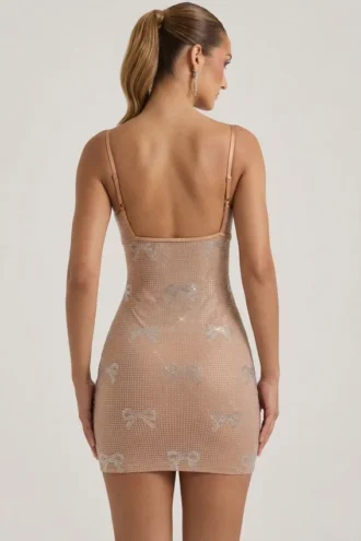 Robe courte Olwen à nœud décoré, couleur amande