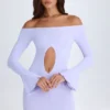 Robe courte à épaules dénudées et découpes Madelina, couleur lilas pâle Robe courte à épaules dénudées et découpes Madelina, couleur lilas pâle