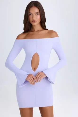 Robe courte à épaules dénudées et découpes Madelina, couleur lilas pâle