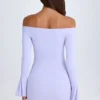 Robe courte à épaules dénudées et découpes Madelina, couleur lilas pâle Robe courte à épaules dénudées et découpes Madelina, couleur lilas pâle