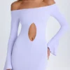 Robe courte à épaules dénudées et découpes Madelina, couleur lilas pâle Robe courte à épaules dénudées et découpes Madelina, couleur lilas pâle