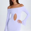 Robe courte à épaules dénudées et découpes Madelina, couleur lilas pâle Robe courte à épaules dénudées et découpes Madelina, couleur lilas pâle