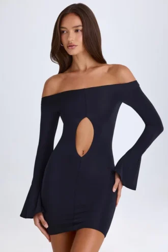 Robe courte à épaules dénudées et découpes Madelina en noir