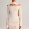 Robe courte à épaules dénudées Luzia avec détails en tricot, couleur crème Robe courte à épaules dénudées Luzia avec détails en tricot, couleur crème