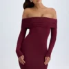 Robe courte à épaules dénudées Oriana en modal, couleur rouge vin Robe courte à épaules dénudées Oriana en modal, couleur rouge vin