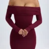 Robe courte à épaules dénudées Oriana en modal, couleur rouge vin Robe courte à épaules dénudées Oriana en modal, couleur rouge vin