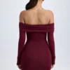 Robe courte à épaules dénudées Oriana en modal, couleur rouge vin Robe courte à épaules dénudées Oriana en modal, couleur rouge vin