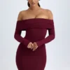 Robe courte à épaules dénudées Oriana en modal, couleur rouge vin Robe courte à épaules dénudées Oriana en modal, couleur rouge vin
