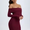 Robe courte à épaules dénudées Oriana en modal, couleur rouge vin Robe courte à épaules dénudées Oriana en modal, couleur rouge vin