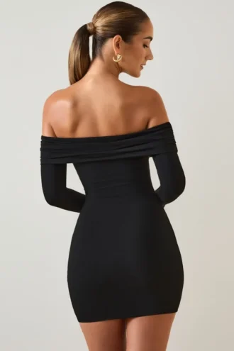Robe courte à épaules dénudées Oriana en modal noir