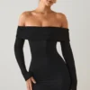 Robe courte à épaules dénudées Oriana en modal noir Robe courte à épaules dénudées Oriana en modal noir