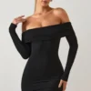 Robe courte à épaules dénudées Oriana en modal noir Robe courte à épaules dénudées Oriana en modal noir