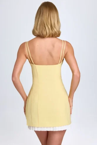 Robe courte plissée à nœud Bronwyn, jaune pastel