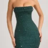 Robe courte sans bretelles à col bénitier et ornements Basel, vert émeraude Robe courte sans bretelles à col bénitier et ornements Basel, vert émeraude