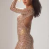 Robe courte semi-transparente à découpes et ornements Ilana, couleur amande
