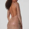 Robe courte semi-transparente à découpes et ornements Ilana, couleur amande