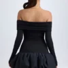 Robe courte Serra en modal à épaules dénudées et ourlet bouffant, couleur noir