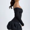 Robe courte Serra en modal à épaules dénudées et ourlet bouffant, couleur noir