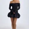 Robe courte Serra en modal à épaules dénudées et ourlet bouffant, couleur noir