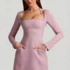 Robe courte structurée à rayures fines Ksenia, coupe trapèze, couleur mauve Robe courte structurée à rayures fines Ksenia, coupe trapèze, couleur mauve