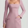 Robe courte structurée à rayures fines Ksenia, coupe trapèze, couleur mauve Robe courte structurée à rayures fines Ksenia, coupe trapèze, couleur mauve