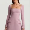 Robe courte structurée à rayures fines Ksenia, coupe trapèze, couleur mauve Robe courte structurée à rayures fines Ksenia, coupe trapèze, couleur mauve