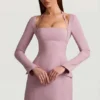 Robe courte structurée à rayures fines Ksenia, coupe trapèze, couleur mauve Robe courte structurée à rayures fines Ksenia, coupe trapèze, couleur mauve