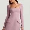 Robe courte structurée à rayures fines Ksenia, coupe trapèze, couleur mauve Robe courte structurée à rayures fines Ksenia, coupe trapèze, couleur mauve