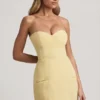 Robe courte structurée sans bretelles à encolure en cœur Talina, jaune pastel