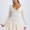 Robe courte Tallou en modal à taille basse et ourlet bouffant, couleur ivoire