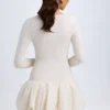 Robe courte Tallou en modal à taille basse et ourlet bouffant, couleur ivoire