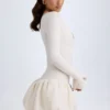 Robe courte Tallou en modal à taille basse et ourlet bouffant, couleur ivoire