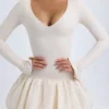 Robe courte Tallou en modal à taille basse et ourlet bouffant, couleur ivoire