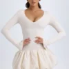 Robe courte Tallou en modal à taille basse et ourlet bouffant, couleur ivoire