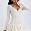 Robe courte Tallou en modal à taille basse et ourlet bouffant, couleur ivoire