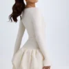 Robe courte Tallou en modal à taille basse et ourlet bouffant, couleur ivoire