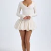 Robe courte Tallou en modal à taille basse et ourlet bouffant, couleur ivoire