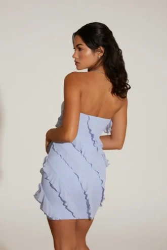 Robe courte Tatiana à volants et bandeau, bleu